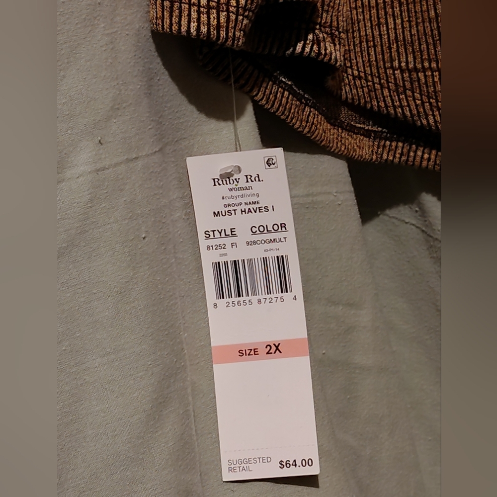 NWT Ruby Rd. Gold Multicolor Knit Top, Long Sleeve with Ring Detail - Picture 3 of 6